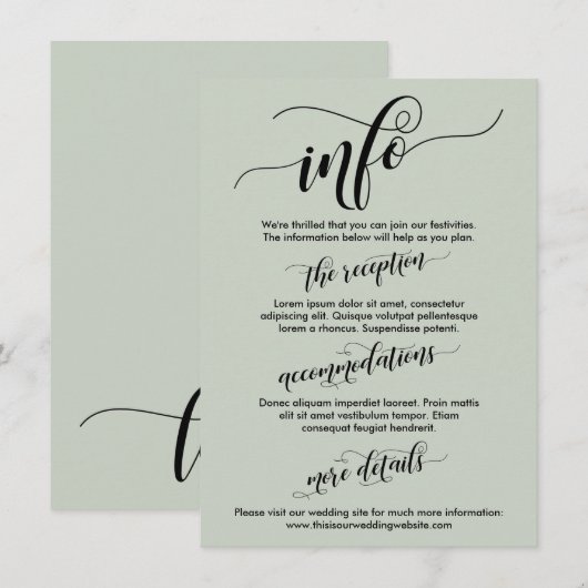 Eenvoudige Elaborating Script Wedding Info Sage Gr Informatiekaartje (Voorkant / Achterkant)