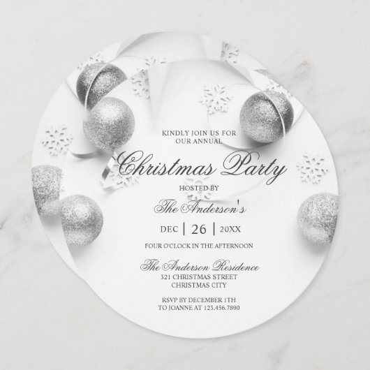 Eenvoudige Elagant White en Silver Kerstparty Kaart (Voorkant / Achterkant)