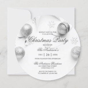 Eenvoudige Elagant White en Silver Kerstparty Kaart