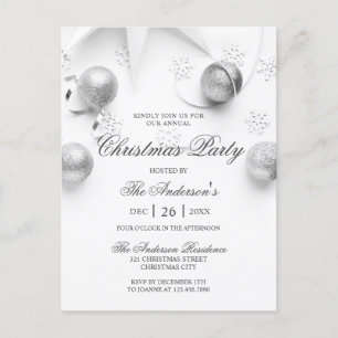 Eenvoudige Elagant White en Silver Kerstparty Uitnodiging Briefkaart