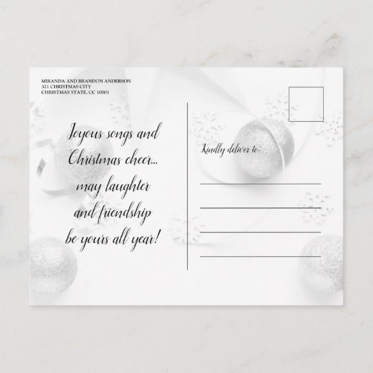 Eenvoudige Elagant White en Silver Kerstparty Uitnodiging Briefkaart (Achterkant)