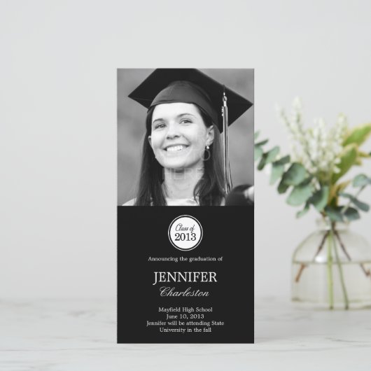 Eenvoudige Elegance Afstuderen Aankondiging Fotoka (Staand voorkant)