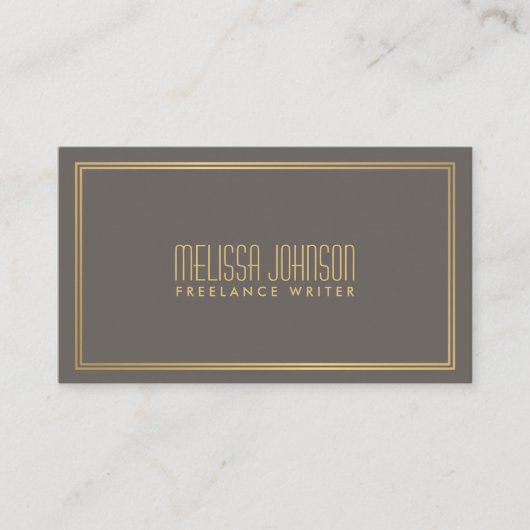 Eenvoudige Elegance Art Deco Stijl Grijs/Faux Gold Visitekaartje (Voorkant)