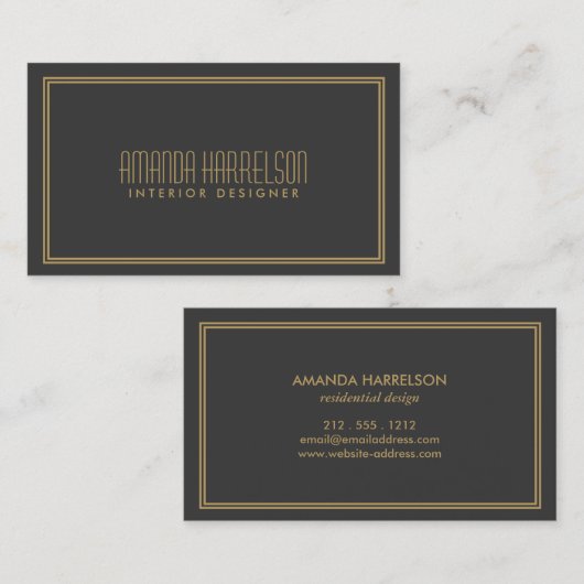 Eenvoudige Elegance Art Deco Stijl Grijs/Goud Visitekaartje (Voorkant / Achterkant)