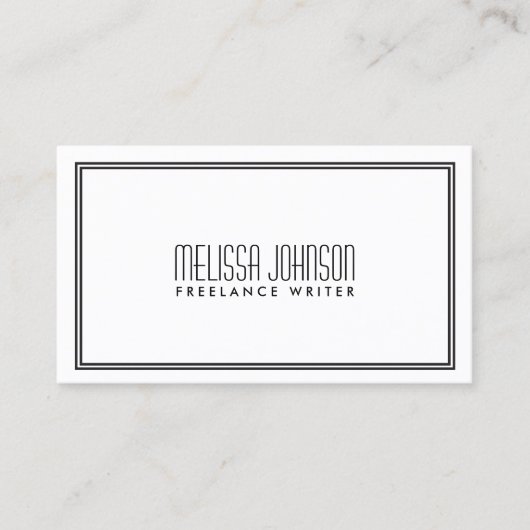 Eenvoudige Elegance Art Deco Stijl Wit/Zwart Visitekaartje (Voorkant)