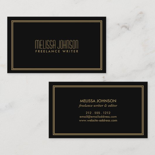 Eenvoudige Elegance Art Deco Stijl Zwart/Goud Visitekaartje (Voorkant / Achterkant)