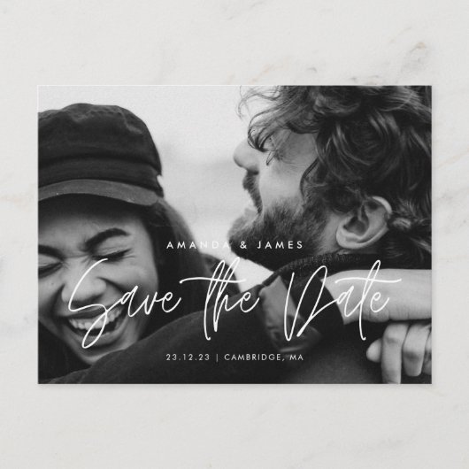 Eenvoudige Elegance Budget Script Foto Opslaan van Briefkaart (Voorkant)