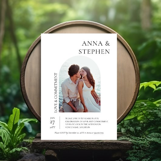 Eenvoudige Elegance Fotocommitment Ceremonie Kaart