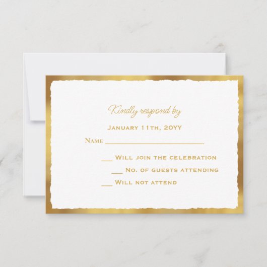 Eenvoudige Elegance Luxe Gold Edge Bruiloft Reacti RSVP Kaartje (Voorkant)