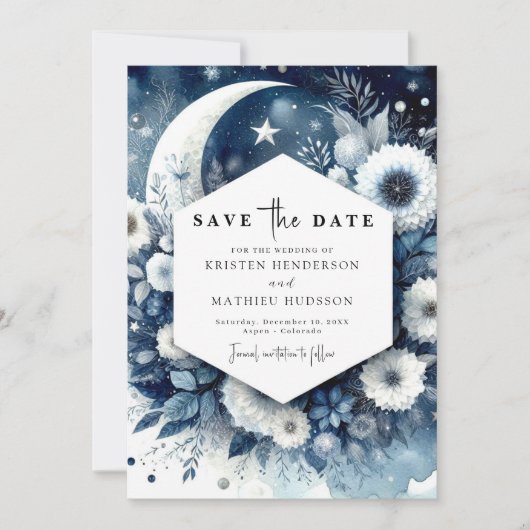 Eenvoudige Elegance Maanverlichte bruiloft Save The Date (Voorkant)