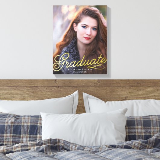 Eenvoudige Elegance Photo Afstuderen Gold Script Canvas Afdruk (Insitu (Slaapkamer))