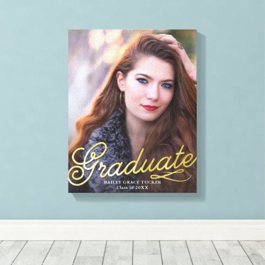 Eenvoudige Elegance Photo Afstuderen Gold Script Canvas Afdruk (Insitu (Houten vloer))
