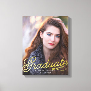 Eenvoudige Elegance Photo Afstuderen Gold Script Canvas Afdruk