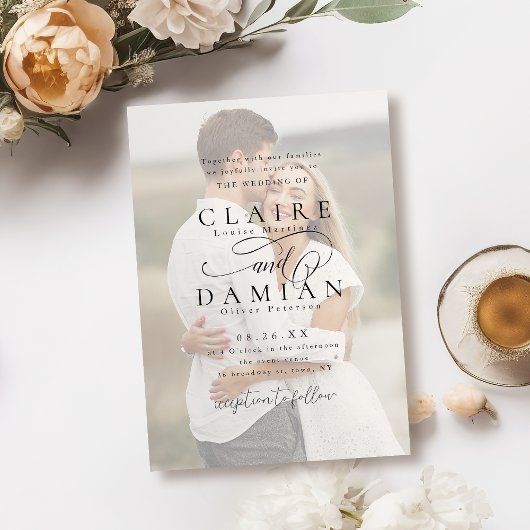 Eenvoudige Elegance Romantisch Script foto bruilof Kaart