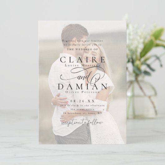 Eenvoudige Elegance Romantisch Script foto bruilof Kaart (Staand voorkant)