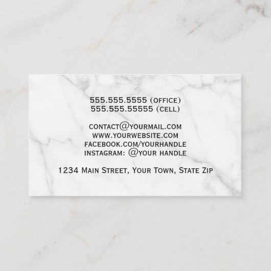 Eenvoudige Elegance Wit Marmer Info op de rug Visitekaartje (Achterkant)