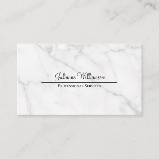 Eenvoudige Elegance Wit Marmer Info op de rug Visitekaartje (Voorkant)