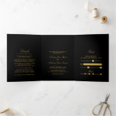 Eenvoudige Elegance Zwart & Goud Trouwsuite Drieluik Uitnodiging (Binnen)