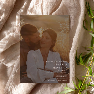 Eenvoudige elegant 2 foto's, wit, zwart bruiloft kaart