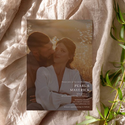 Eenvoudige elegant 2 foto's, wit, zwart bruiloft kaart