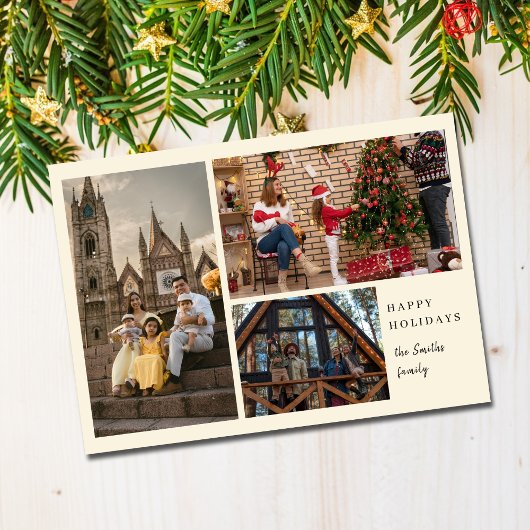 Eenvoudige Elegant 3 foto collage Minimal Christma Feestdagenkaart