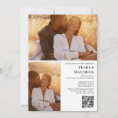 Eenvoudige elegant 3 foto qr code zwarte witte bru kaart (Voorkant)