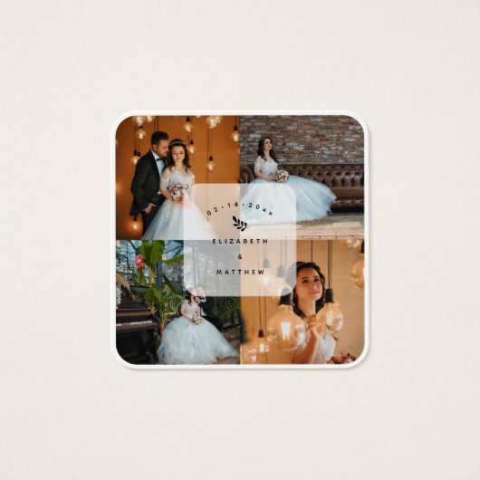 Eenvoudige Elegant 4-fotokolonie bruiloft Vierkante Visitekaartjes (Voorkant)