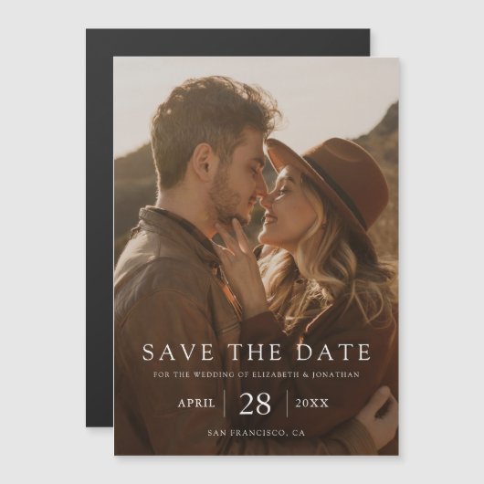 Eenvoudige Elegant Aangepaste Foto opslaan Datum h Magnetische Uitnodiging (Voorkant / Achterkant)