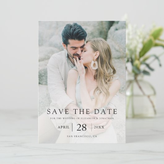 Eenvoudige Elegant Aangepaste Fotobruiloft bespaar Save The Date (Staand voorkant)