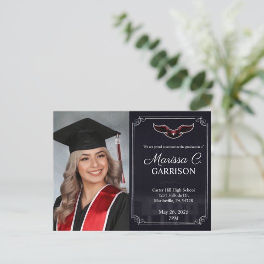 Eenvoudige Elegant Afstuderen Fotouitnodiging Uitnodiging Briefkaart (Staand voorkant)