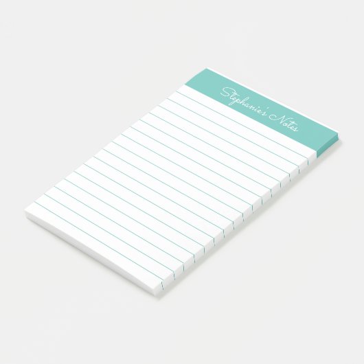 Eenvoudige Elegant Aqua Lined Personated Post-it® Notes (Schuin)