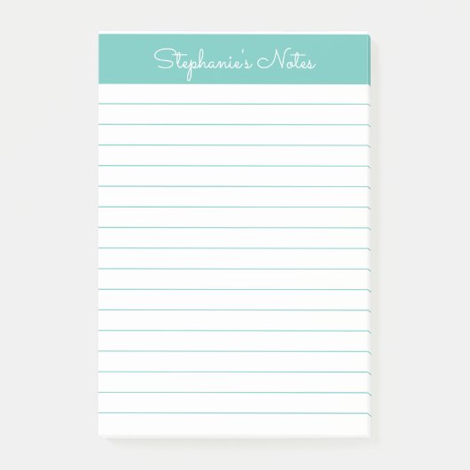 Eenvoudige Elegant Aqua Lined Personated Post-it® Notes (Voorkant)