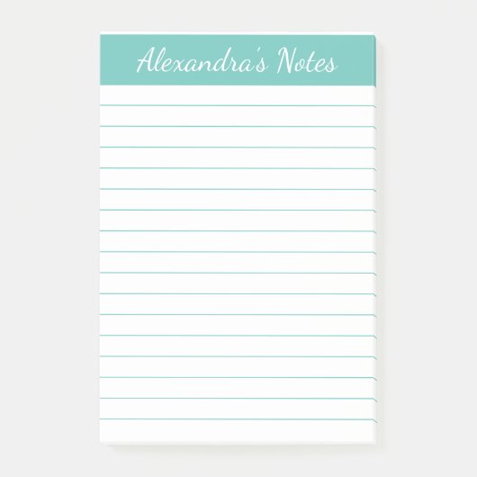 Eenvoudige Elegant Aqua Lined Personated Post-it® Notes (Voorkant)