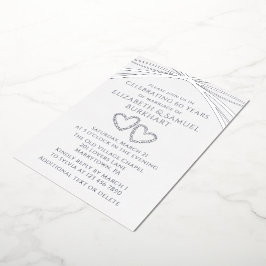 Eenvoudige Elegant Arch Heart 60ste bruiloft Jubil Folie Uitnodiging (Gedraaid)