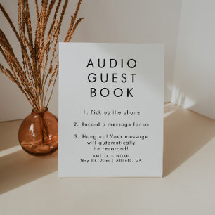 Eenvoudige Elegant Audio Guestbook Wedding Reclamebord Met Voetstuk