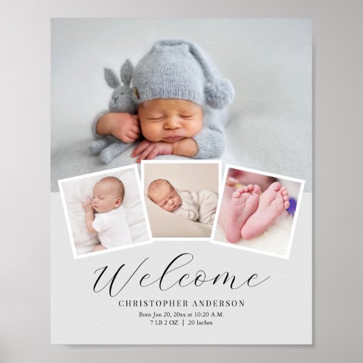 Eenvoudige Elegant Baby Boy Foto Geboortedatum Sta Poster (Voorkant)