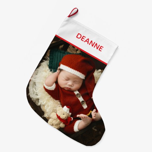Eenvoudige Elegant Baby's Eerste Kerstmis 1 Foto Grote Kerstsok (Voorkant (Hangend))