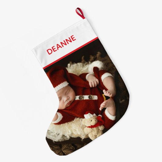 Eenvoudige Elegant Baby's Eerste Kerstmis 1 Foto Grote Kerstsok (Achterkant (Hangend))