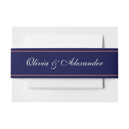 Eenvoudige Elegant Banded Navy Blue Script Paar Na Uitnodigingen Wikkel (Voorkant Voorbeeld)