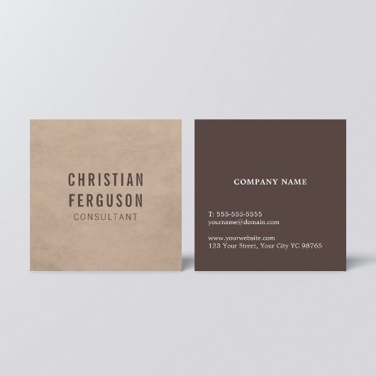 Eenvoudige Elegant Beige Brown Consultant Vierkante Visitekaartje