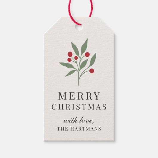 Eenvoudige Elegant Berry Botanische Kerst Cadeaulabel (Voorkant)