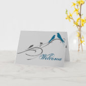 Eenvoudige Elegant Birds Swirl Welkom Kaart (Gele Bloem)