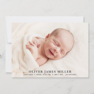 Eenvoudige Elegant Birth Announding-fotokaart Aankondiging