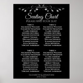 Eenvoudige Elegant Black 4 Table Wedding Seating C Poster