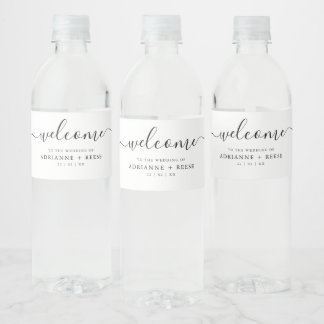 Eenvoudige Elegant Black en Wedding Water Bottle L Waterfles Etiket
