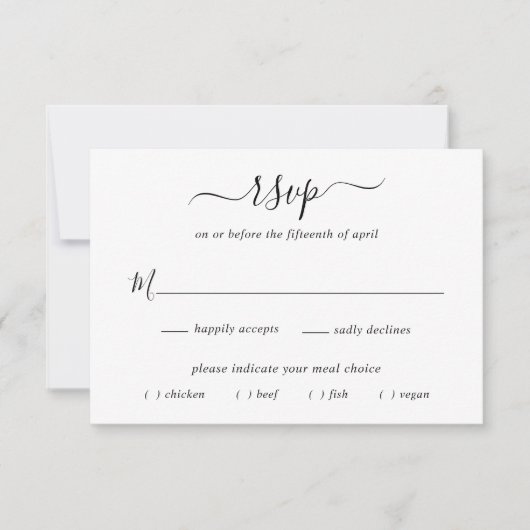 Eenvoudige Elegant Black en White Wedding Meal Cho RSVP Kaartje (Voorkant)