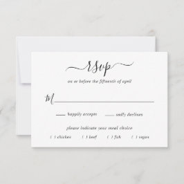 Eenvoudige Elegant Black en White Wedding Meal Cho RSVP Kaartje
