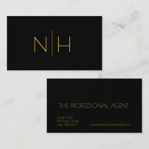 Eenvoudige Elegant Black & Gold Monogram Professio Visitekaartje