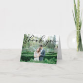 Eenvoudige Elegant Black Script Modern 3 Weddenfot Bedankkaart (Voorkant)