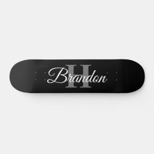 Eenvoudige Elegant Black White Monogram aangepaste Persoonlijk Skateboard